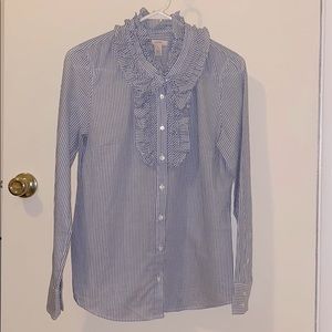 J. Crew Striped Button Blouse w/ Ruffle Collar Sz4